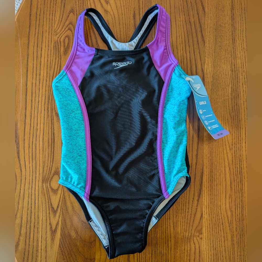 Speedo Girls Purple and Teal 1 Piece Swimsuit, Size XS (5-6) - NEW - Picture 8 of 8